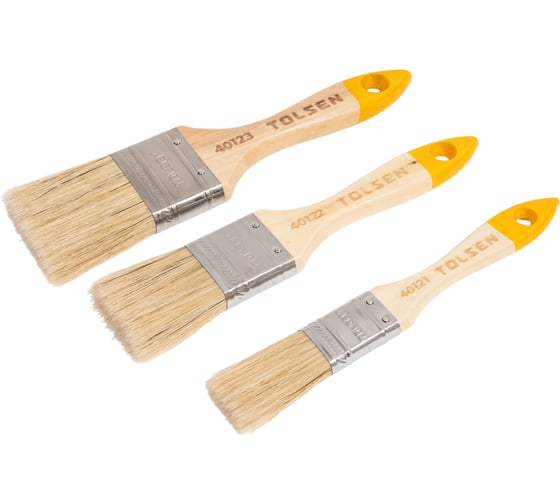 Изображение товара Набор кистей плоских TOLSEN 1-1.5-2“, смешанная щетина, дерев. ручка, хром. оправка 40144