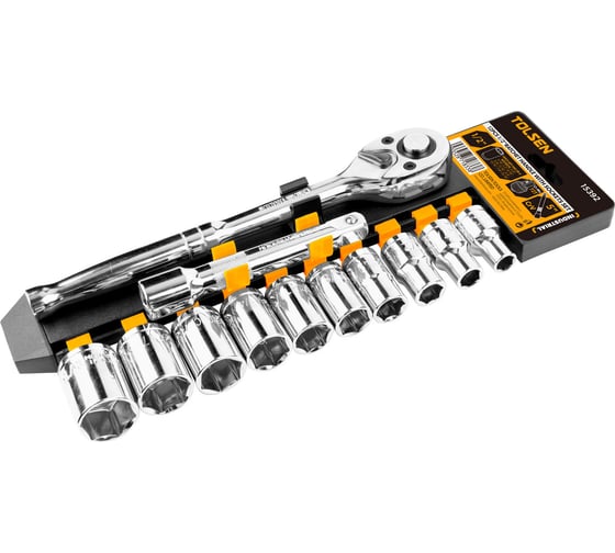Изображение товара Набор торцевых дюймовых головок TOLSEN 1/2", SAE 3/8-715/16" мм, трещотка 72 зуб., удлинитель, 12 шт 15392