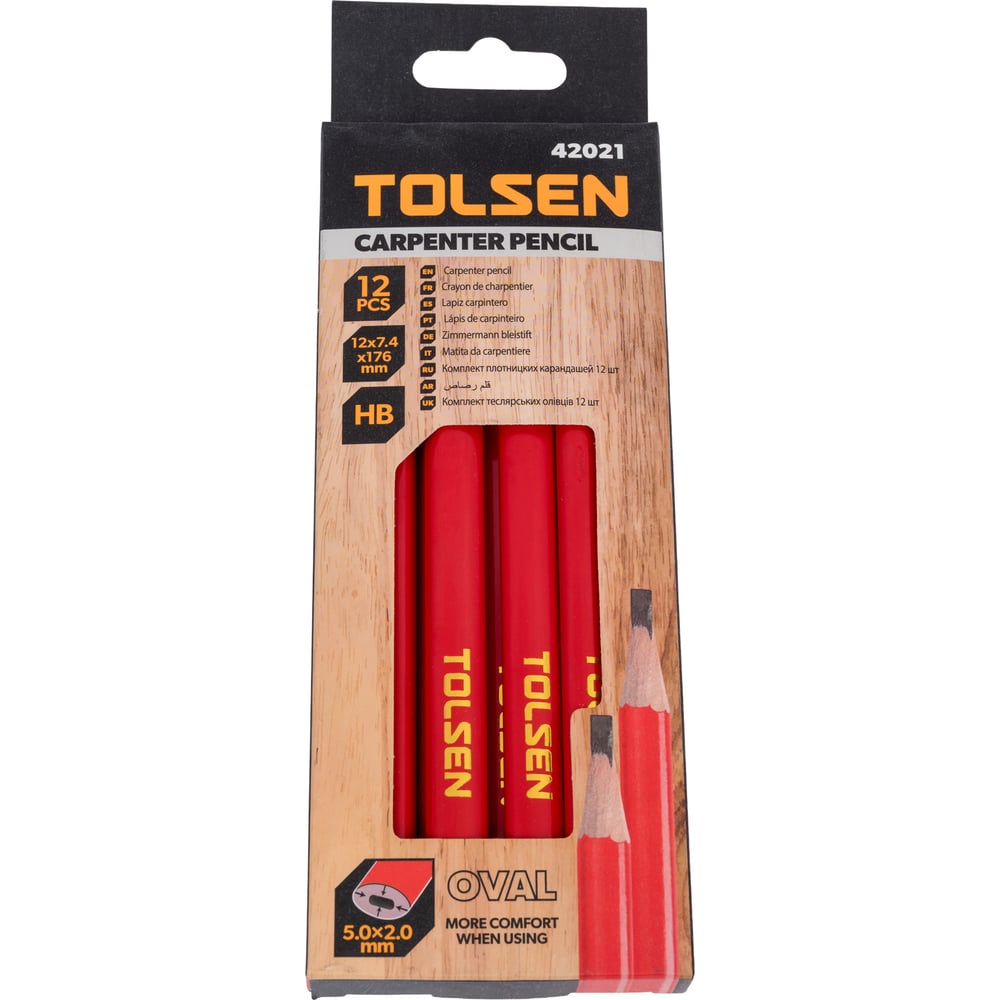 Изображение товара Набор столярных карандашей TOLSEN 176 мм, 12 шт для работ по дереву бетону и металлу