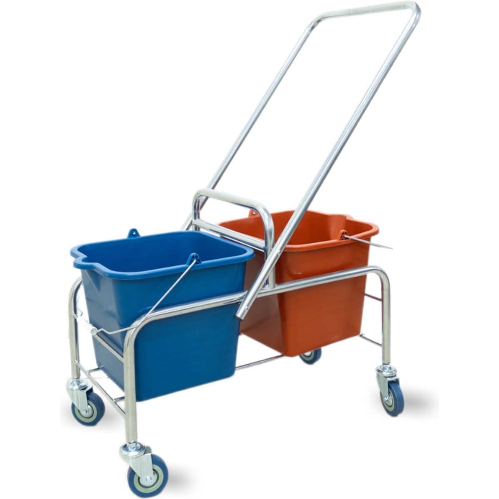 Изображение товара Тележка уборочная ACG 2х16л без отжима с колесиками, база хром, красно-синий дизайн