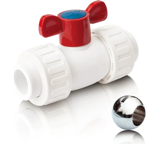 Изображение товара Шаровой кран Blue Ocean полипропиленовый (шар латунь) с 2 сгонами ГВС - 25 PPRF/BVUA-HW-1B/PPR(W)-25