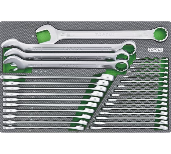 Изображение товара Набор комбинированных ключей TOPTUL 6-38 мм, 30 предметов в мягком ложементе, GED3025