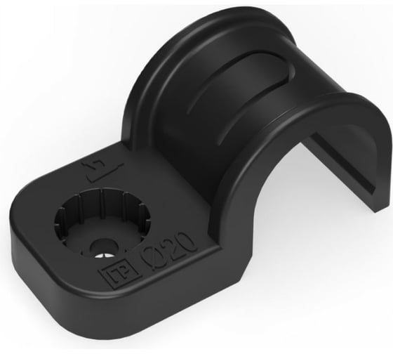 Изображение товара Крепеж-скоба пластиковая односторонняя Промрукав для прямого монтажа, атмосферостойкая, черная, в гофроящике, d20 мм, 600 шт. PR13.02548