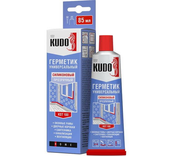 Изображение товара Универсальный силиконовый герметик KUDO прозрачный, тюбик 85 мл KST-100