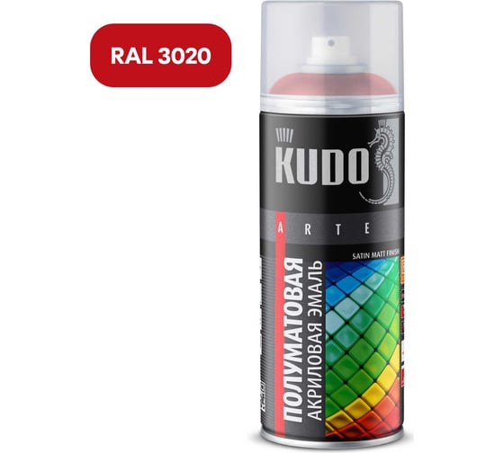 Изображение товара Эмаль универсальная акриловая KUDO satin RAL 3020 алая 520 мл KU-0A3020