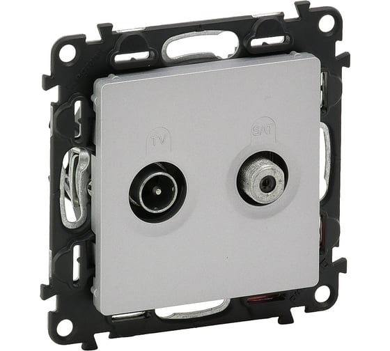 Изображение товара Розетка проходная TV SAT Legrand Valena LIFE 1,5 дБ/14 дБ, диапазоны 5-862 МГц/950-2400 МГц С лицевой панелью Алюминий 753663