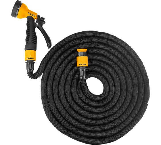 Изображение товара Шланг садовый растягивающийся TOLSEN 5–15 м, пистолет 8 режимов, коннектор 1/2 - 3/4" 57250