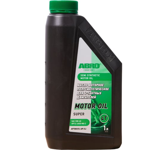 Изображение товара Масло моторное полусинтетическое для 4-х тактных двигателей SAE 10W-40 JASO-MA-2 1 л ABRO API SJ