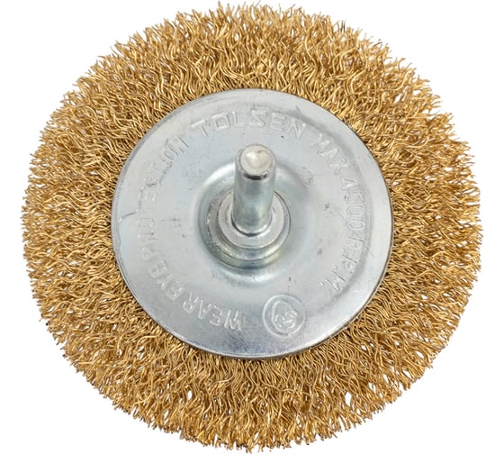 Изображение товара Щетка для дрели дисковая Industrial 75 мм, шпилька, витая проволока 0.3 мм TOLSEN 77542