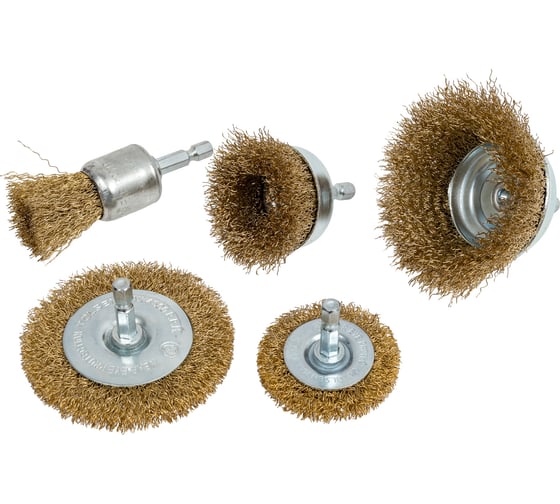Изображение товара Набор щеток для дрели "чашка" 25-75 мм, шпилька HEX 1/4", витая проволока 0.3 мм TOLSEN 77553