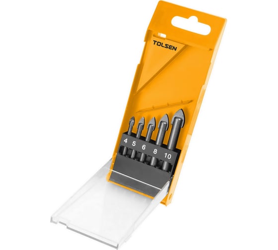 Изображение товара Набор сверл по стеклу 4-10 мм, 5 шт, пласт. пенал TOLSEN 75688