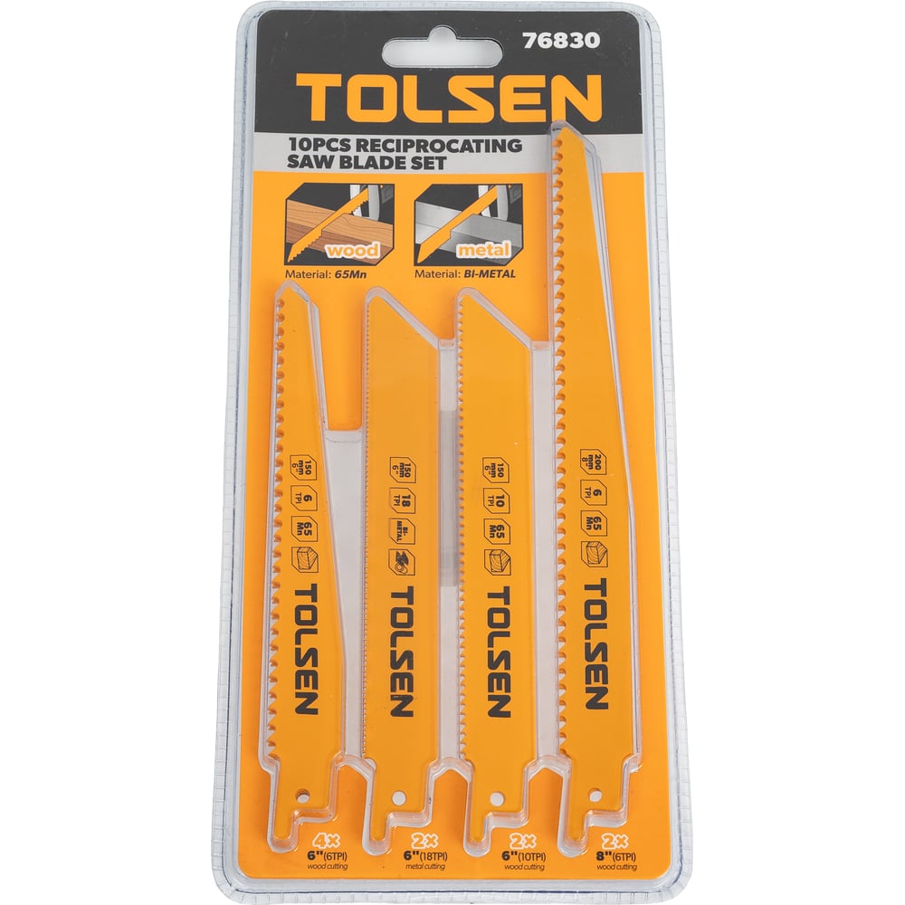 Изображение товара Набор полотен для сабельной пилы TOLSEN 76830, 10 шт. по дереву и металлу