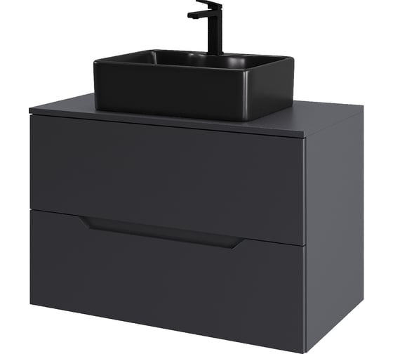 Изображение товара Подвесная тумба с раковиной ORANGE Line 80 см, графит/черный Li-80TugMDF+B01-475MB