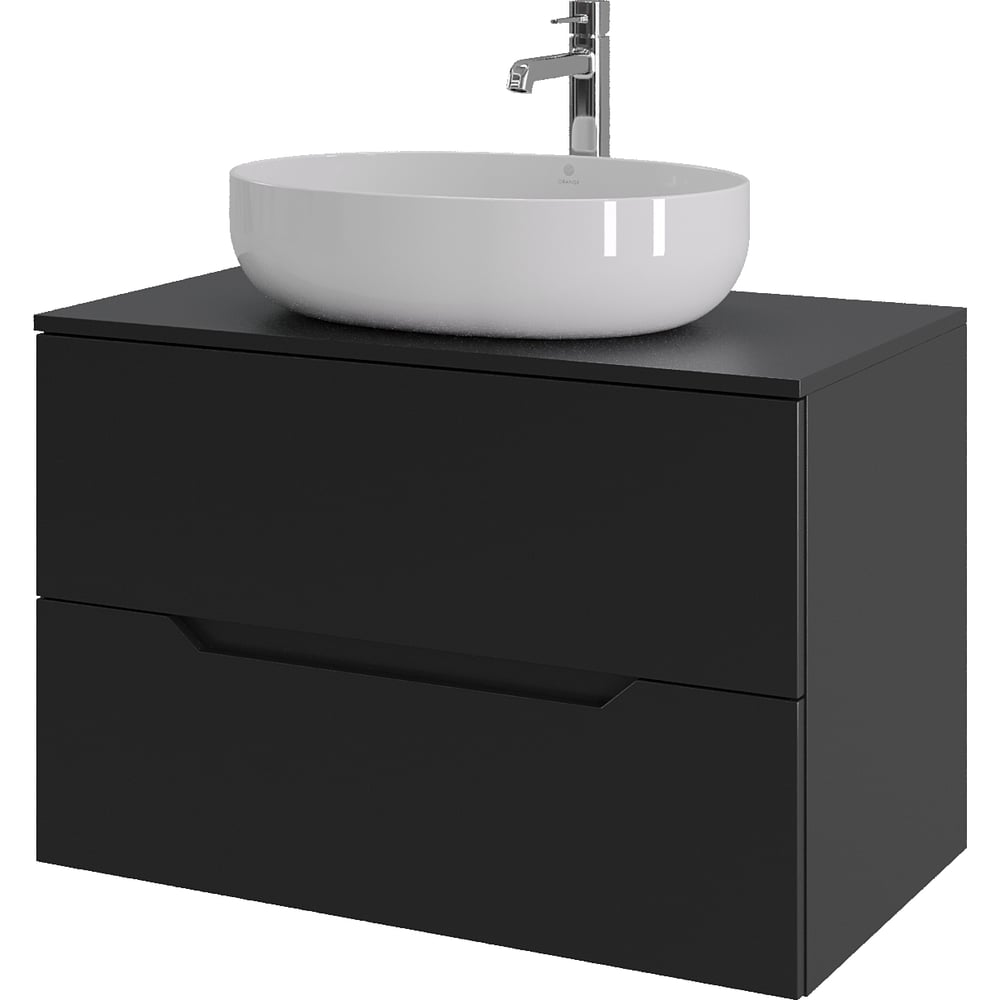 Изображение товара Подвесная тумба с раковиной ORANGE Line 80 см черный матовый белая овальная