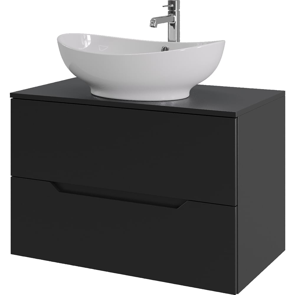 Изображение товара Подвесная тумба с раковиной ORANGE Line 80 см черный матовый для ванной комнаты