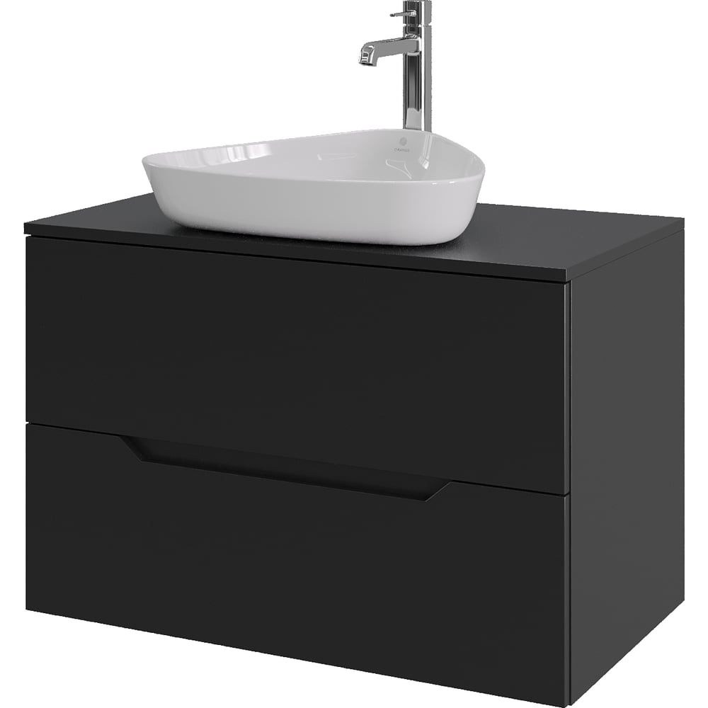 Изображение товара Подвесная тумба с раковиной ORANGE Line 80 см черный матовый стиль современный