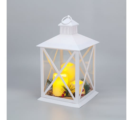 Изображение товара Фонарь декоративный Neon-Night фигура с тремя свечами, белый корпус, 24x24x40 см, теплый белый 513-071