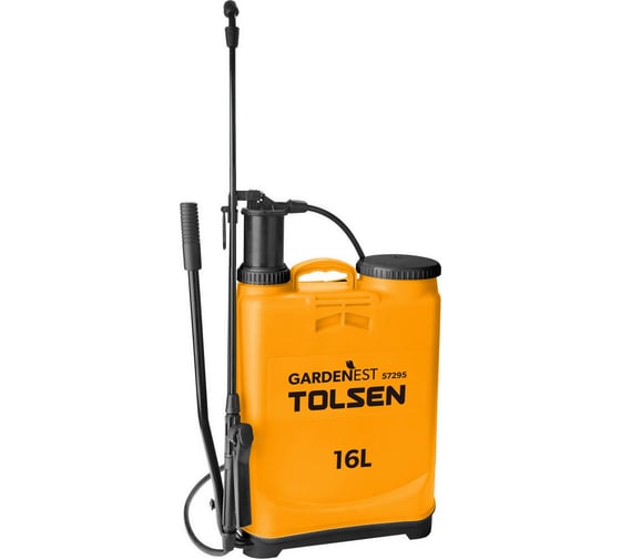 Изображение товара Опрыскиватель садовый помповый TOLSEN 16 л, ранцевый, 2-4 бар, удочка 1.5 м 57295