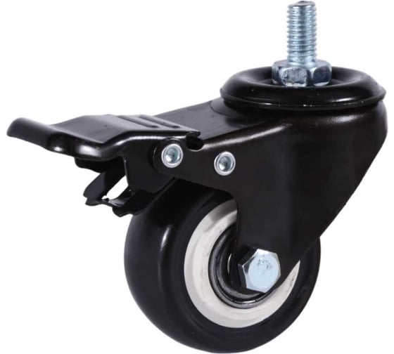 Изображение товара Колесо поворотное Brante 50 мм. на штыре с тормозом черный ПВХ с двухрядным шариковым подшипником 107256