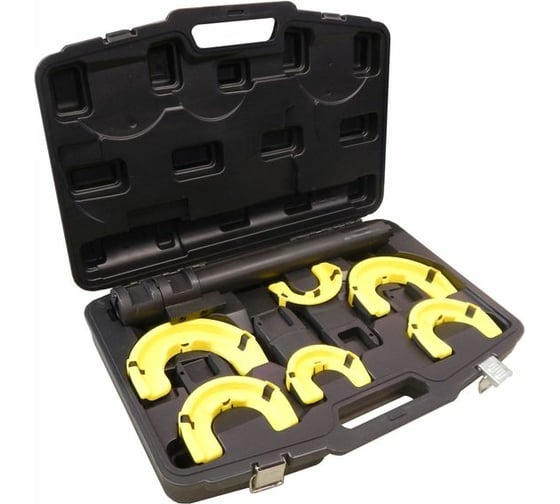 Изображение товара Стяжка пружин Forsage усиленная с 3-мя парами захватов и пластиковыми накладками, 7пр.раб. диапазон: 80-317мм, диаметры захватов: 80/110/165 мм,в кейсе F-4274(17778)