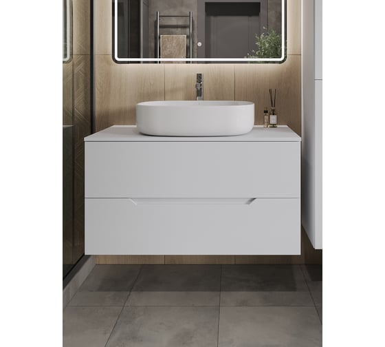 Изображение товара Тумба с раковиной подвесная ORANGE Line 100 см, белый Li-100TuwMDF+B08-600W