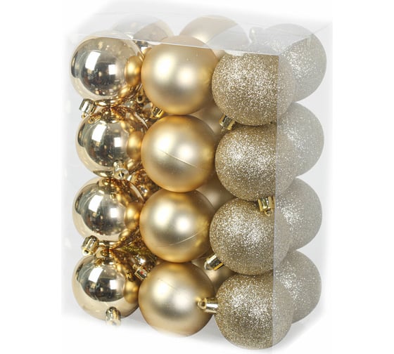Изображение товара Шары елочные Золотая сказка "Trio", 24 шт., 6 см, пластик, золотистые (глянец, матовый, глиттер) 592163