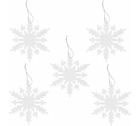 Изображение товара Украшение елочное Золотая сказка "Снежинки акриловые" 5 шт., 15 см, пакет с европодвесом 592148