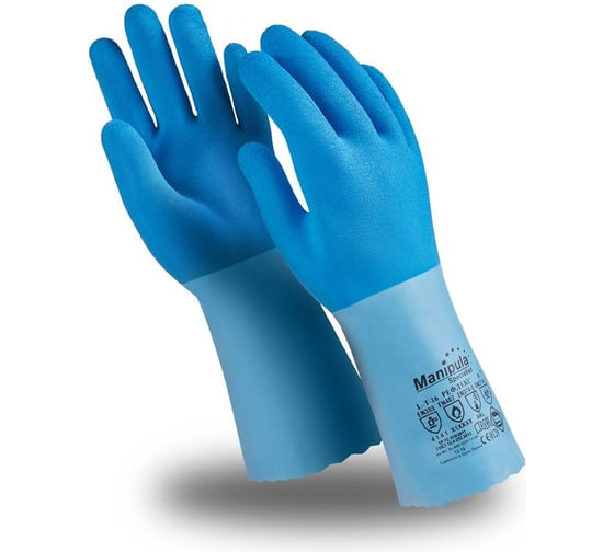 Изображение товара Перчатки Manipula Specialist РЕФЛЕКС (CG-949/L-T-16), интерлок, латекс, 300 мм, цвет синий (7), Пер 628/7
