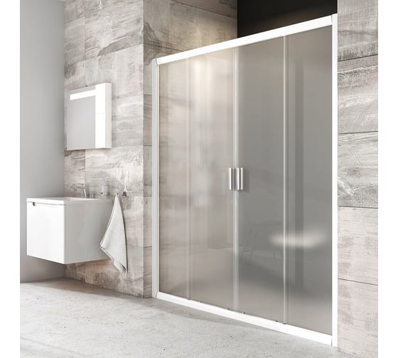 Изображение товара Раздвижная душевая дверь Ravak Blix BLDP4-180 см, белый профиль, матовое стекло 0YVY0100ZG
