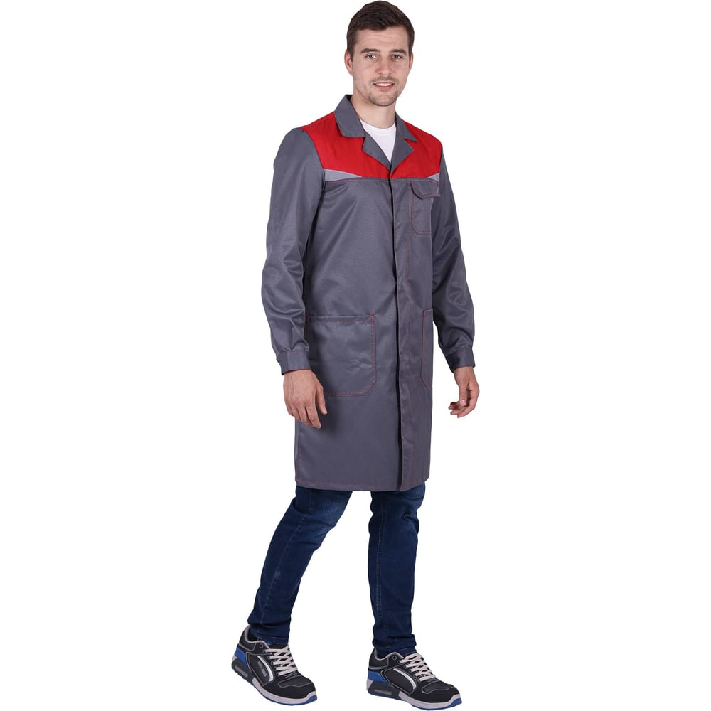 Изображение товара Мужской защитный халат КМ-10 ЛЮКС от механических воздействий и ОПЗ серый и красный