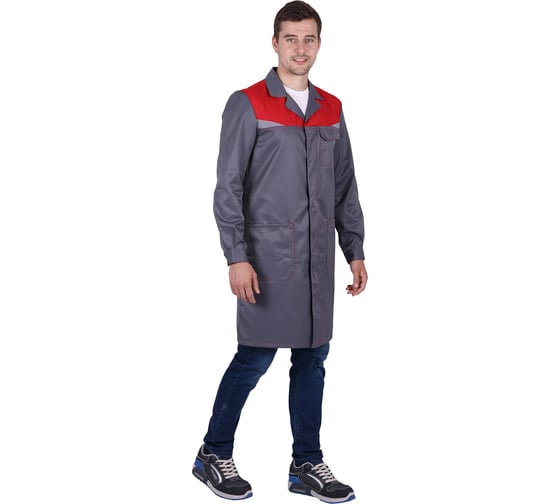 Изображение товара Мужской халат ГК СпецобъединениеКМ-10 ЛЮКС от механических воздействий и ОПЗ, серый/красный (88-92, 170-176), Хал 541/88/170