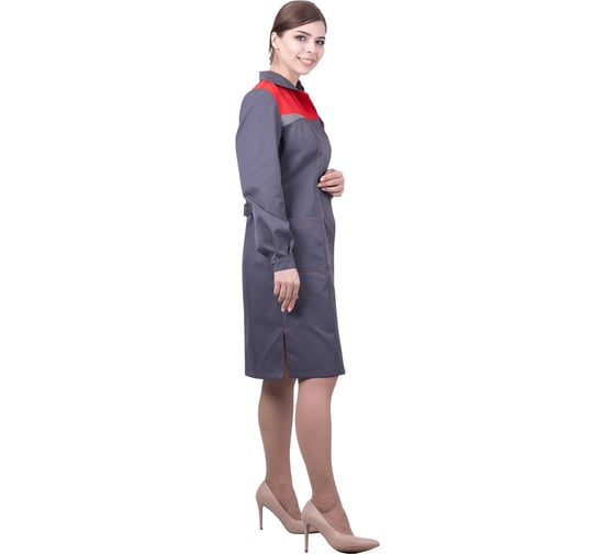 Изображение товара Женский халат ГК Спецобъединение КМ-10 ЛЮКС от механических воздействий и ОПЗ, серый/красный (88-92, 182-188), Хал 546/88/182