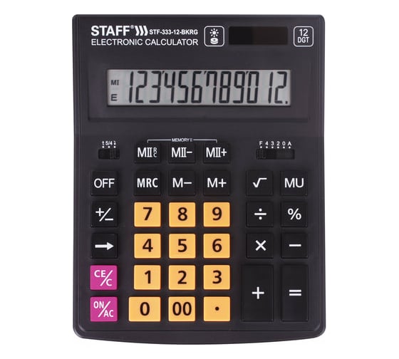 Изображение товара Настольный калькулятор STAFF PLUS STF-333-BKRG 12 разрядов, черно-оранжевый, 250460