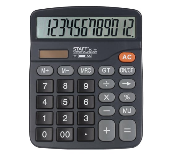 Изображение товара Настольный калькулятор STAFF PLUS DC-111 12 разрядов, двойное питание, +батарейка АА 250427