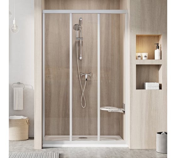 Изображение товара Трехэлементная раздвижная душевая дверь Ravak Supernova ASDP3-80 профиль сатин, прозрачное стекло 00V40U02Z1
