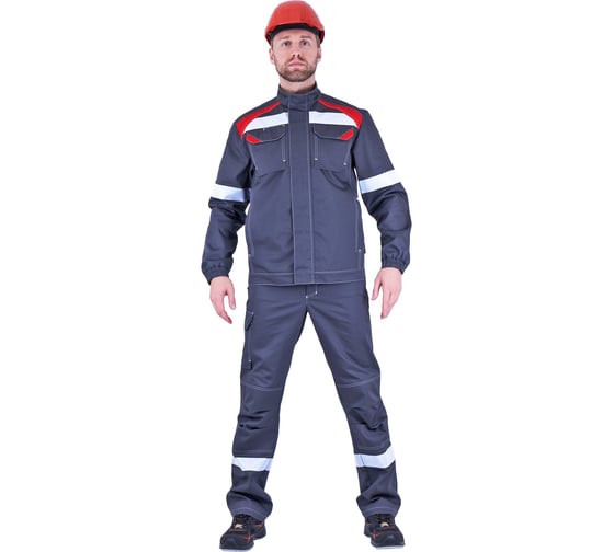 Изображение товара Мужской костюм ГК Спецобъединение СТАРАТЕЛЬ от механических воздействий и ОПЗ (куртка, брюки), серый/красный (120-124, Кос 555/120/194