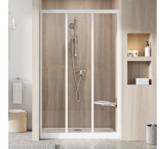 Изображение товара Трехэлементная раздвижная душевая дверь Ravak Supernova ASDP3-80 белый профиль, прозрачное стекло 00V40102Z1