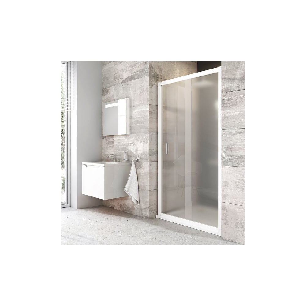 Изображение товара Раздвижная душевая дверь Ravak Blix BLDP2 1100 мм белый профиль матовое стекло