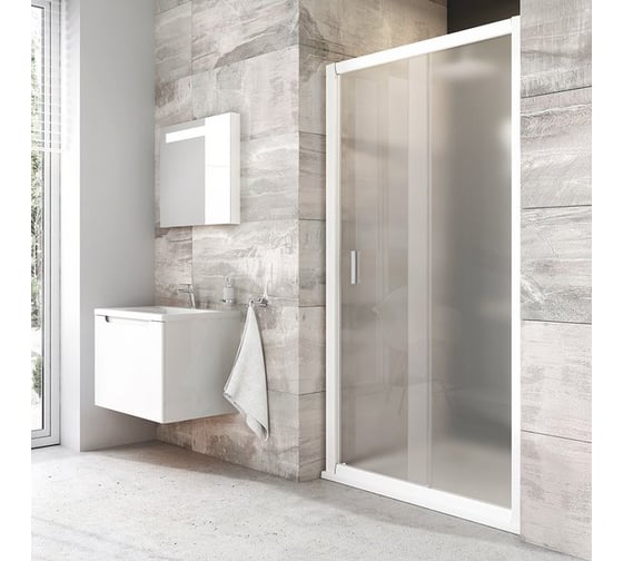 Изображение товара Раздвижная душевая дверь Ravak Blix BLDP2-110 см, белый профиль, матовое стекло Грапе 0PVD0100ZG