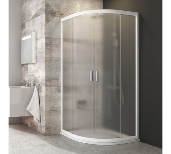 Изображение товара Душевой уголок четверть круга, раздвижные двери Ravak Blix BLCP4-90 белый профиль, матовое стекло Грапе 3B270100ZG