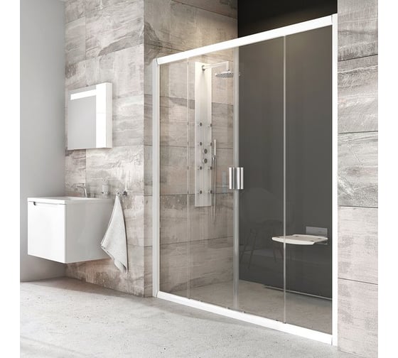 Изображение товара Раздвижная душевая дверь Ravak Blix BLDP4-200 см, белый профиль, прозрачное стекло 0YVK0100Z1