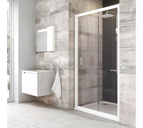 Изображение товара Раздвижная душевая дверь Ravak Blix BLDP2-100 см, белый профиль, прозрачное стекло 0PVA0100Z1