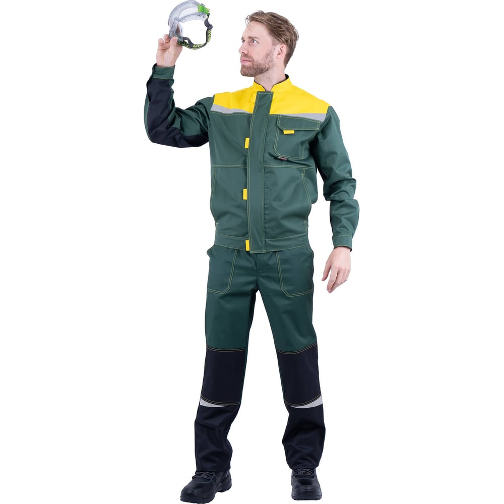 Изображение товара Мужской защитный рабочий костюм КМ-10 ЛЮКС от механических воздействий зелёный жёлтый