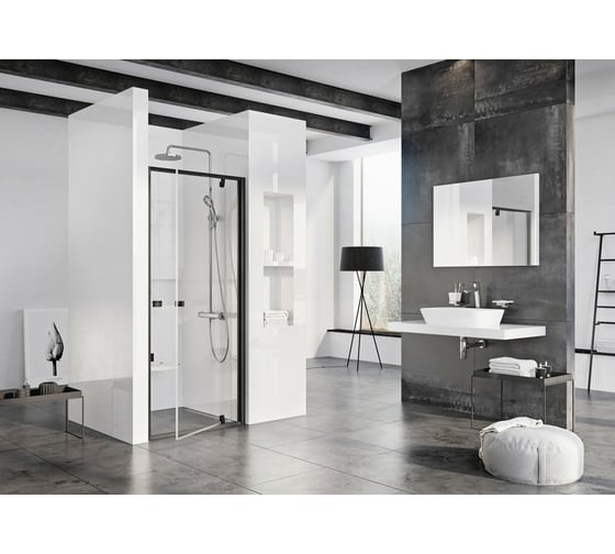 Изображение товара Душевая дверь поворотного типа Ravak Pivot PDOP1 80 см, профиль и ручки черные, прозрачное стекло 03G40300Z1