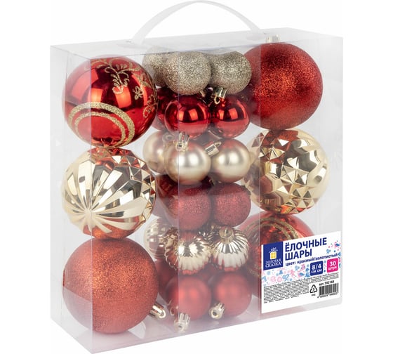 Изображение товара Шары елочные Золотая сказка "Red and Gold" набор 30 шт., 8 см/4 см, пластик, красные/золото 592168