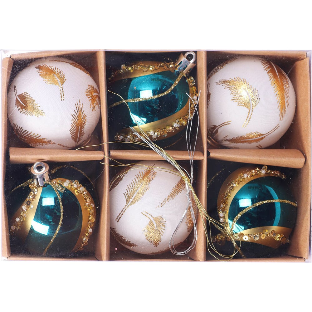 Изображение товара Шары Золотая сказка Peacock 6 см бирюзовый/золото (6 шт.)