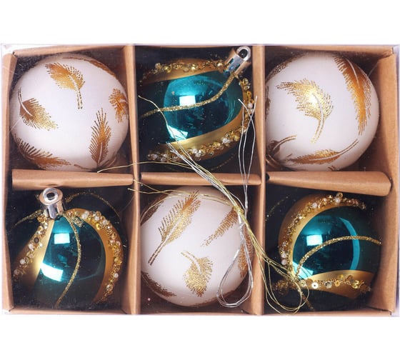 Изображение товара Шары елочные Золотая сказка "Peacock", 6 шт., 6 см, пластик, бирюзовый/золото 592179