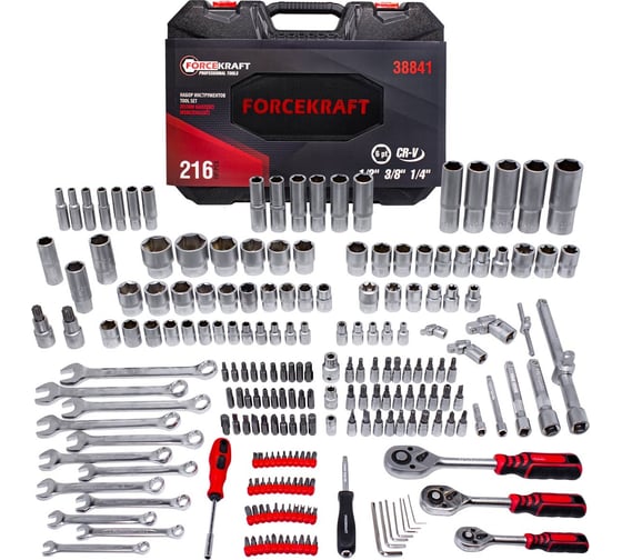 Изображение товара Набор инструментов Forcekraft 216пр, 1/4", 3/8", 1/2" FK-38841(47292)