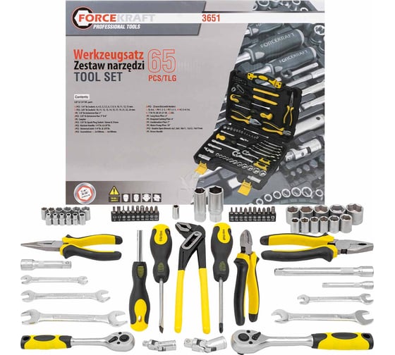 Изображение товара Набор инструментов Forcekraft 65 предметов 1/4''3/8'' FK-3651(47699)