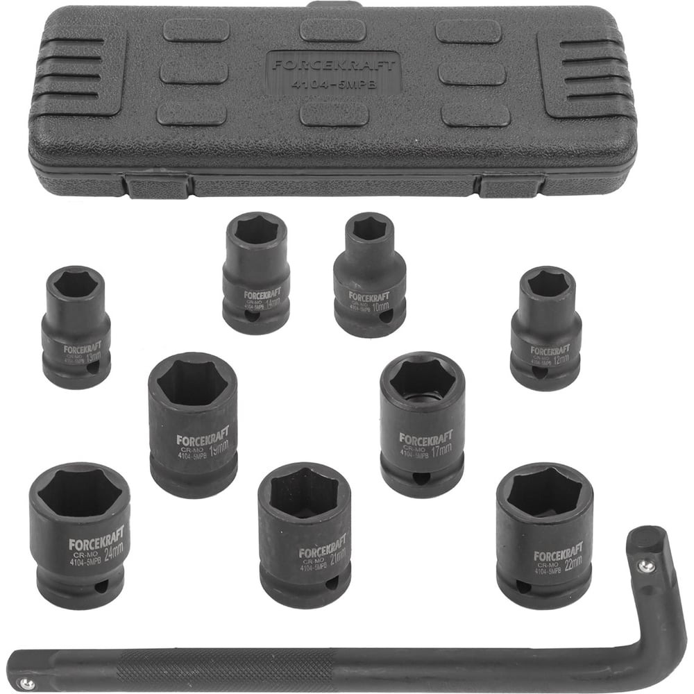 Изображение товара Набор инструментов Forcekraft ударных 1/2", 10 пр. в кейсе FK-4104-5MPB